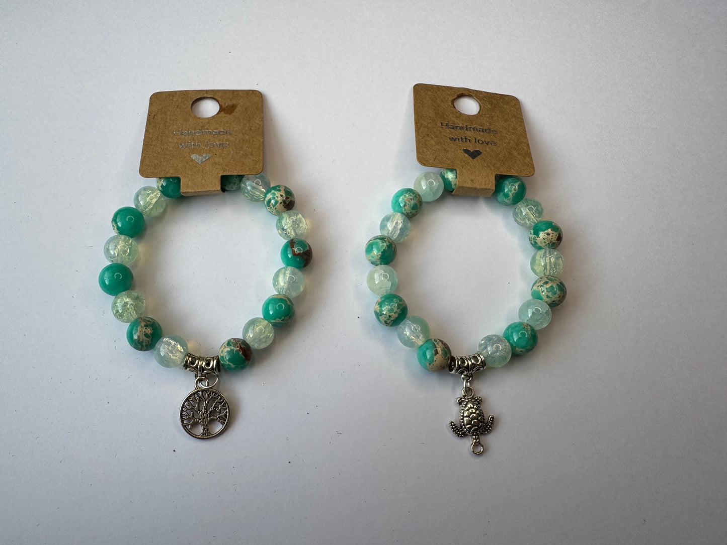 Natural Green Imperial Stone With Plain Black Beads Bracelet