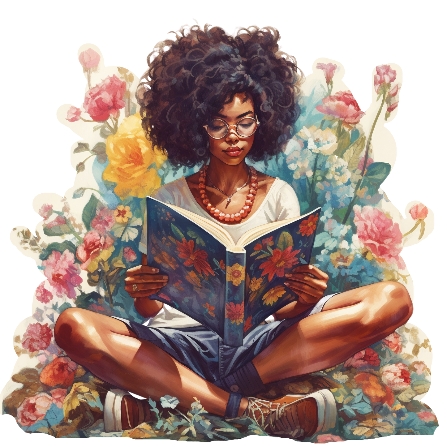 Magnetic Fold Black Woman With Flower & Book Bookmark