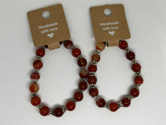 Red & Orange Striped Natural Stone Beads Bracelet