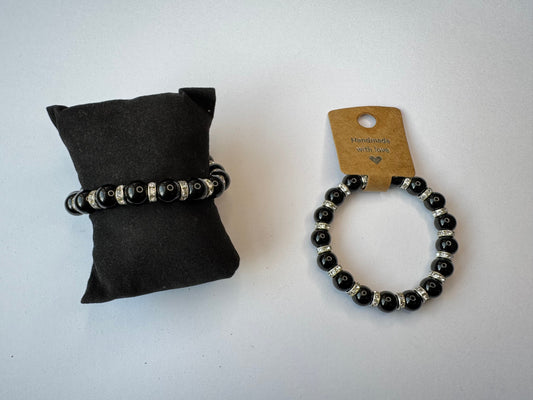 Silver Shining Rondelle Loose Beads Inlaid with Rhinestone – Silver Bracelet