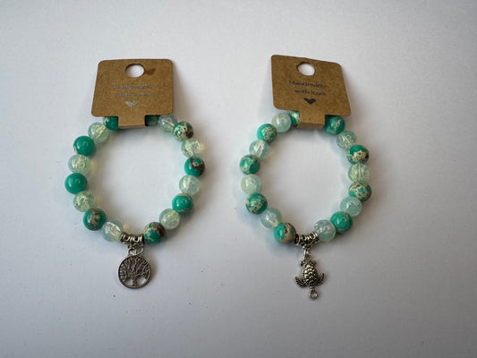 Natural Green Imperial Stone With Plain Black Beads Bracelet