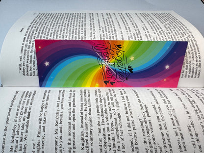 A second photograph of the handmade rainbow pride bookmark