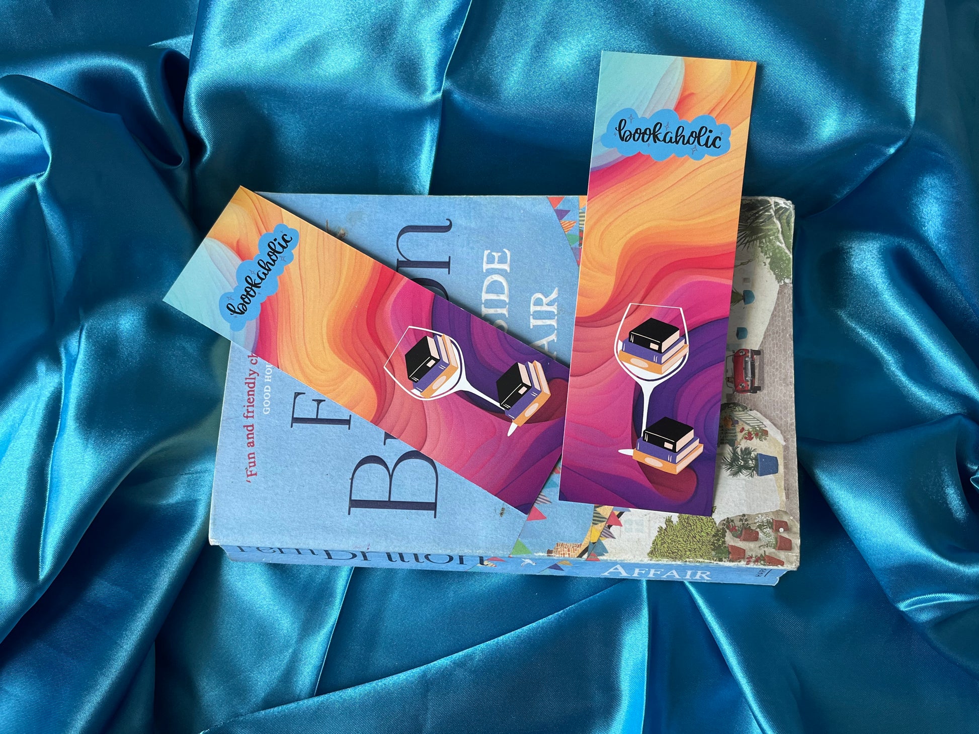 A handmade Bookoholic bookmark with a bold design for book lovers