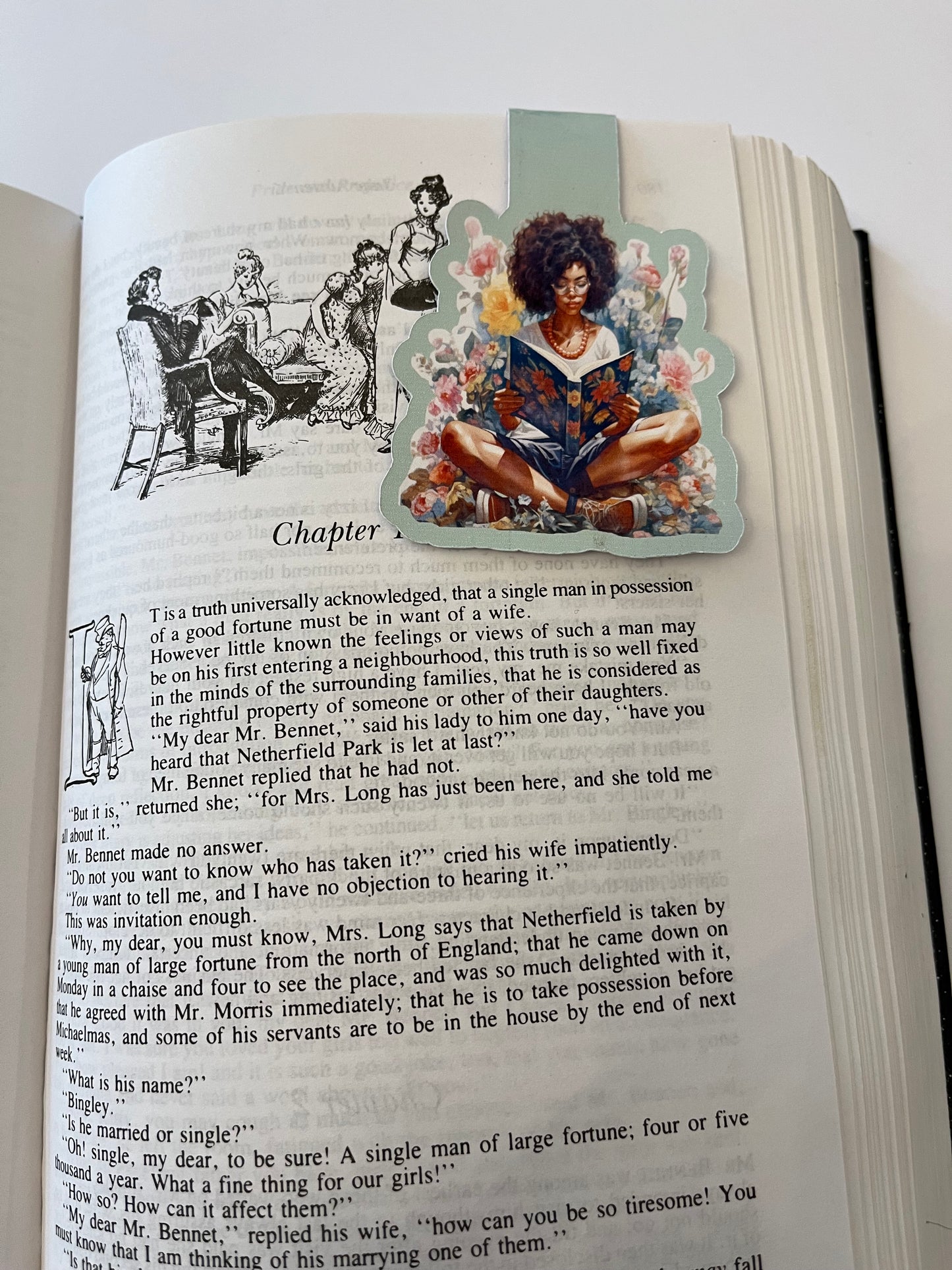 Magnetic Fold Black Woman With Flower & Book Bookmark