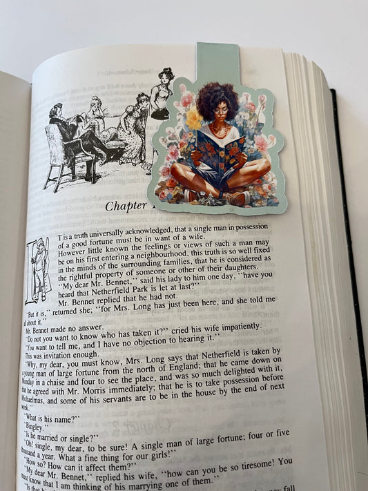 Magnetic Fold Black Woman With Flower & Book Bookmark