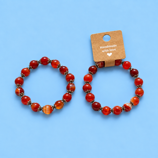 Red & Orange Striped Stone Bracelet