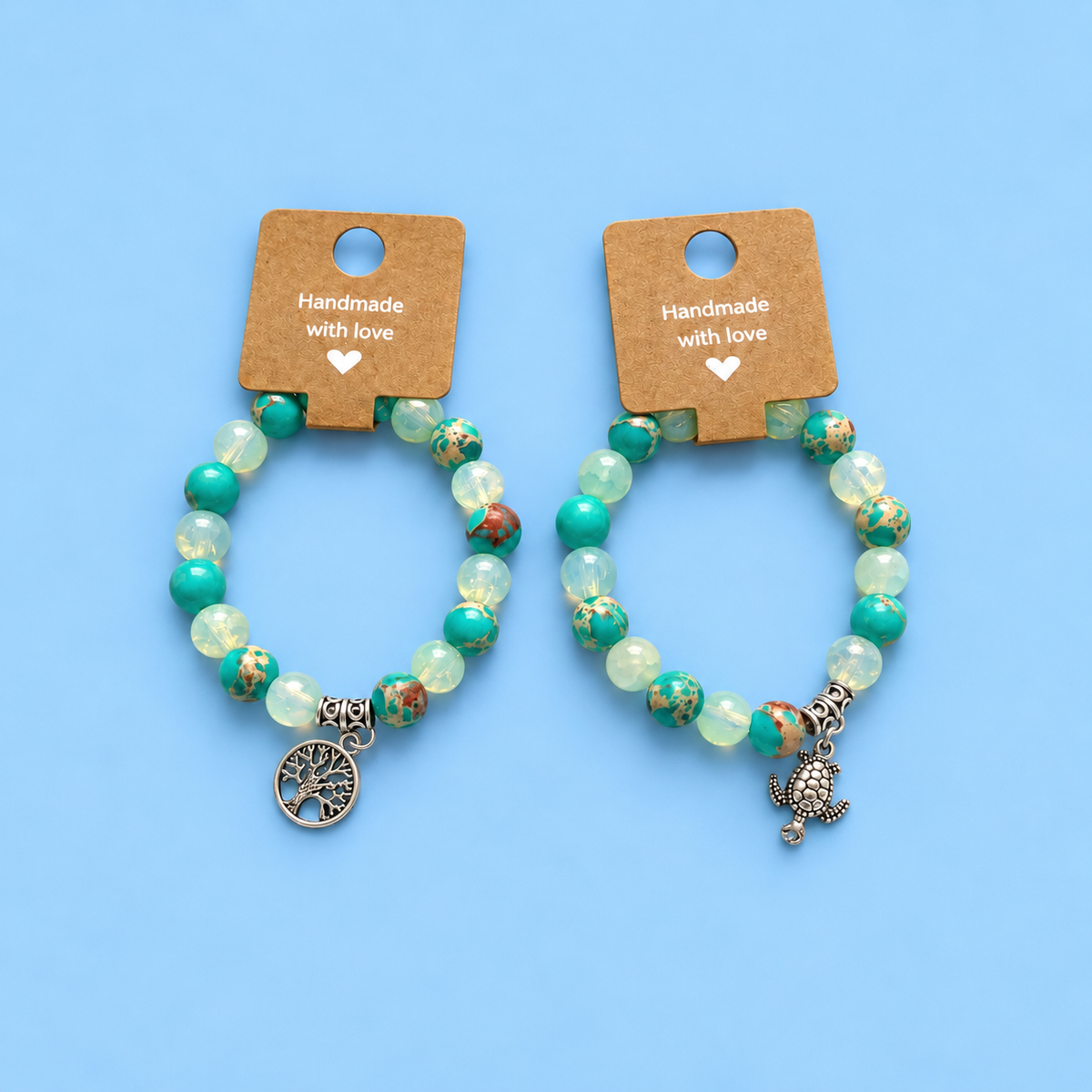Green Imperial Stone & Black Bead Bracelet